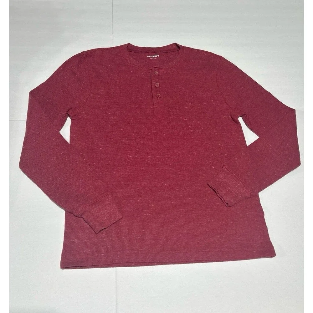 Old Navy Men's Maroon Waffle Knit Henley Shirt - Size Small